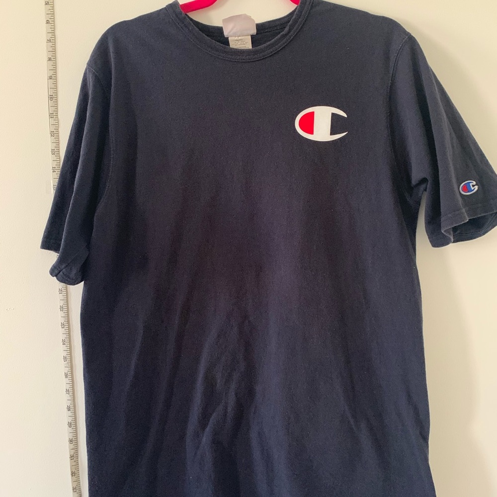 Champion Navy Blue with logo front and sleeve